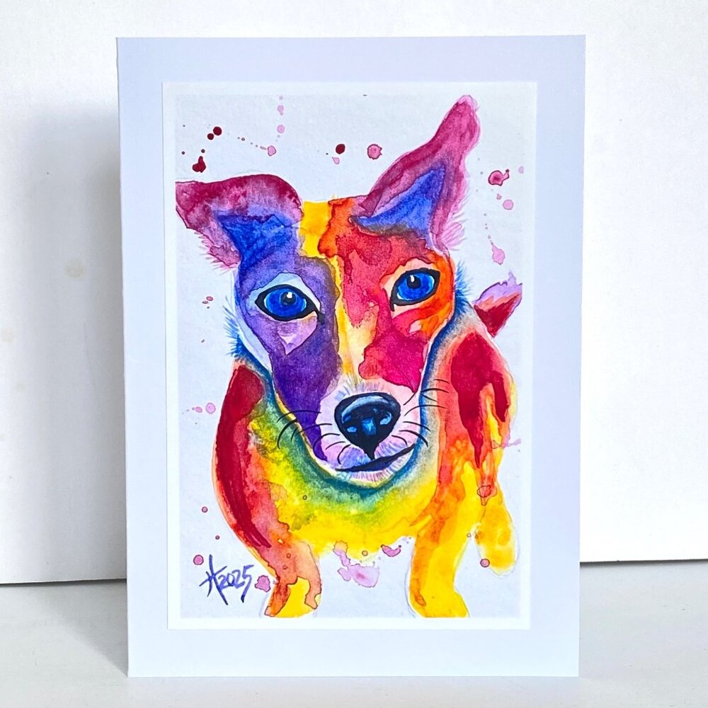 Lacie Dog Painting Art Print 5x7in Blank Greeting Card and Envelope All Occasion